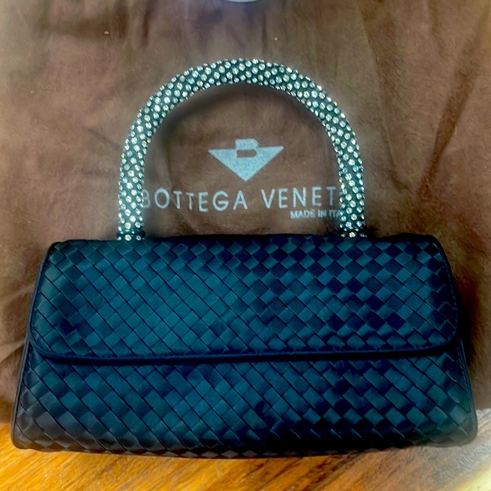 Authentic Bottega Vineta Stunning evening bag with Rhine Stone handle. Used Once